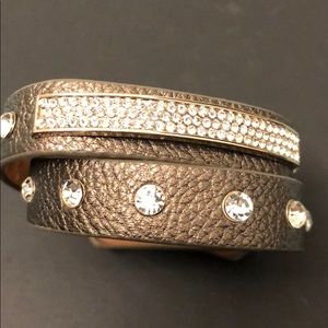 Bronze and crystal leather double wrap bracelet